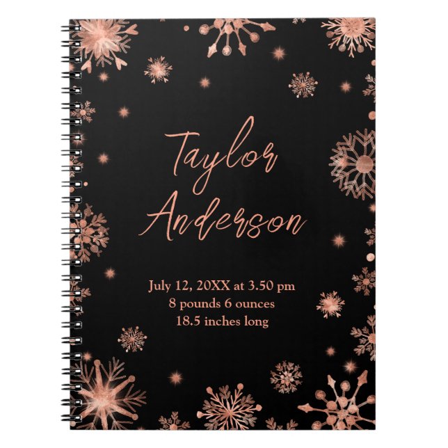 Ro Guld Snöflingor om svarta fågelstationer Anteckningsbok (Framsidan)