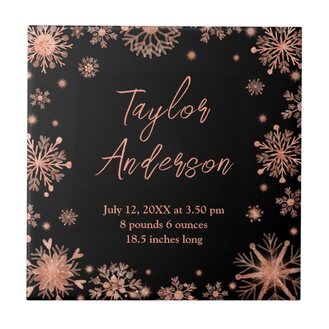 Ro Guld Snöflingor om svarta fågelstationer Kakelplatta (Framsidan)