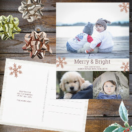 Ro Guld Snowflake 3 Photo Collage Helgdag Vykort