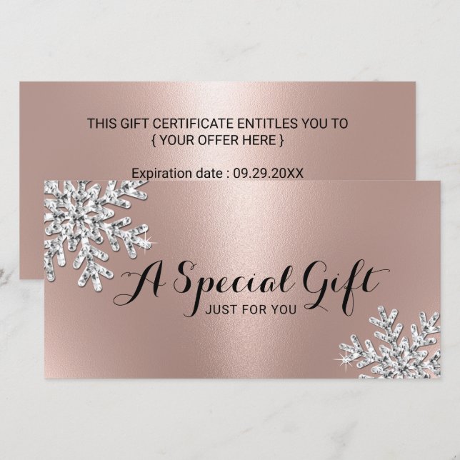 Ro Guld Snowflake Beauty Salon Gift-certifikat (Fram/baksida)