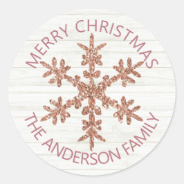 Ro Guld Snowflake Faux Glitter Modern Snyggt Runt Klistermärke