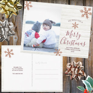 Ro Guld Snowflake Rustic Jul Ditt foto Vykort