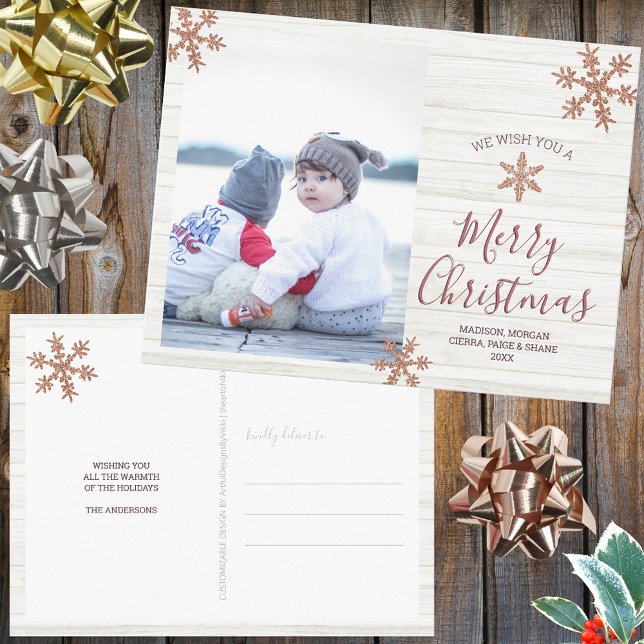 Ro Guld Snowflake Rustic Jul Ditt foto Vykort (Easy to make your own, these Christmas postcards make a fun alternative to traditional holiday cards)