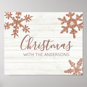 Ro Guld Snowflake Rustic Vinterjul Poster