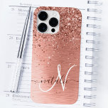 Ro Guld Söt Girly Silver Glitter Sparkly<br><div class="desc">Anpassa enkelt den här chicen i trendig med -fodral med söt silver mousserande glitter på en borstad metallbakgrund i ro guld.</div>