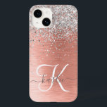 Ro Guld Söt Girly Silver Glitter Sparkly<br><div class="desc">Anpassa enkelt den här chicen i trendig med -fodral med söt silver mousserande glitter på en borstad metallbakgrund i ro guld.</div>