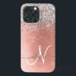 Ro Guld Söt Girly Silver Glitter Sparkly<br><div class="desc">Anpassa enkelt den här chicen i trendig med -fodral med söt silver mousserande glitter på en borstad metallbakgrund i ro guld.</div>