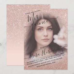 Ro Guld Sparkly Glitter Ombre Photo Quinceañera Inbjudningar