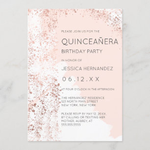  Ro Guld Splatter Brushstroke Quinceañera Inbjudningar