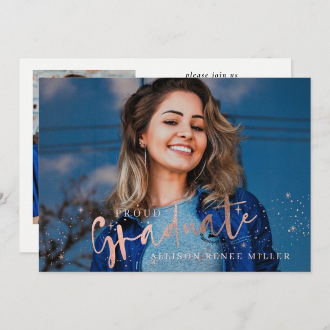 Ro Guld Stars Proud Student Photo Studenten Inbjudningar (Fram/baksida)
