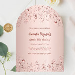 Ro guld stjärnor födelsedag inbjudningar<br><div class="desc">En modern,  snyggt och glamorös inbjudan till en kvinnas 50:e (eller någon ålder) födelsedagsfest. En övertoningsbakgrund för faux ro guld dekorerad med stjärnor. Namn är skrivet med ett modernt skript för färgaden ro guld i mörk,  skrivet med stil. Anpassa och lägg till information om party.</div>