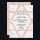 Ro guld stjärnorna namn Bat mitzvah Inbjudningar<br><div class="desc">Elegantens vita marmorbakgrund med en faux ro guld glitter av David med Hebrew namn Bat mitzvah. En enkel inbjudan och chic.</div>