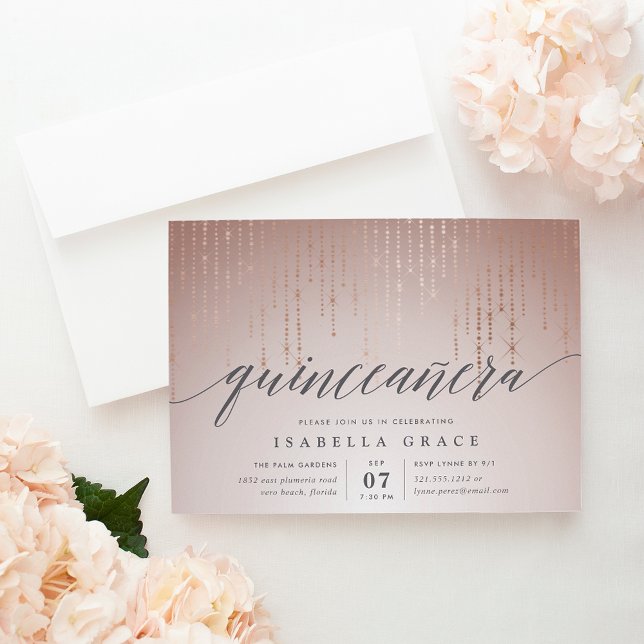 Ro Guld String Ljus Quinceanera-inbjudan Inbjudningar (Skapare uppladdad)