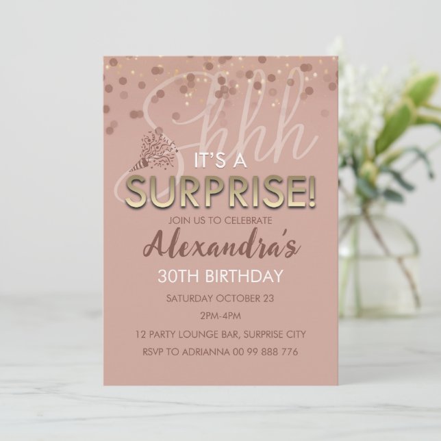 Ro Guld Surprise Birthday Women 60, 70, 80 Inbjudningar (Stående Fram)