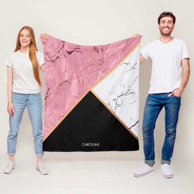 Ro Guld Svarta och vita Marble Mönster Fleecefilt (På plats)