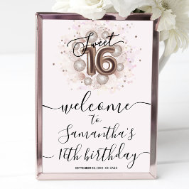 Ro Guld Sweet 16 Bday Balloons Rosa Välkomstskylt Poster