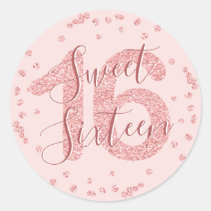 Ro Guld Sweet 16 Birthday Glitter Confetti Runt Klistermärke