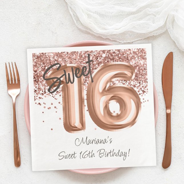 Ro Guld Sweet 16:e Födelsedagsfesten Pappersservett (Skapare uppladdad)