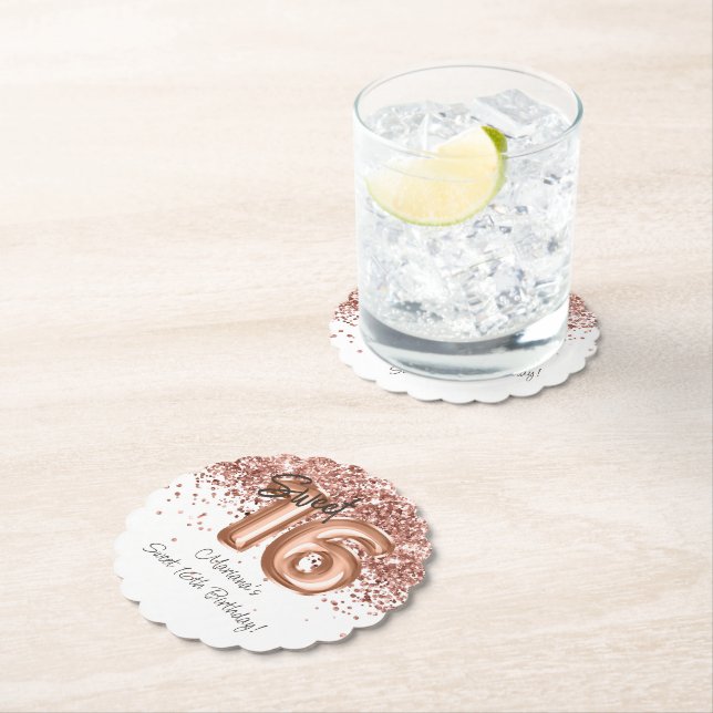 Ro Guld Sweet 16:e Födelsedagsfesten Underlägg Papper (Insitu)