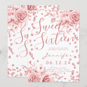 Ro Guld Sweet 16 Glitter confetti-Blommigt Inbjudningar