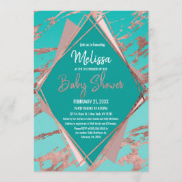 Ro Guld Teal Grönt Marble Diamond Baby Shower Inbjudningar