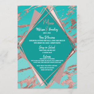Ro Guld Teal Grönt Marble Diamond Bröllop Menu Meny