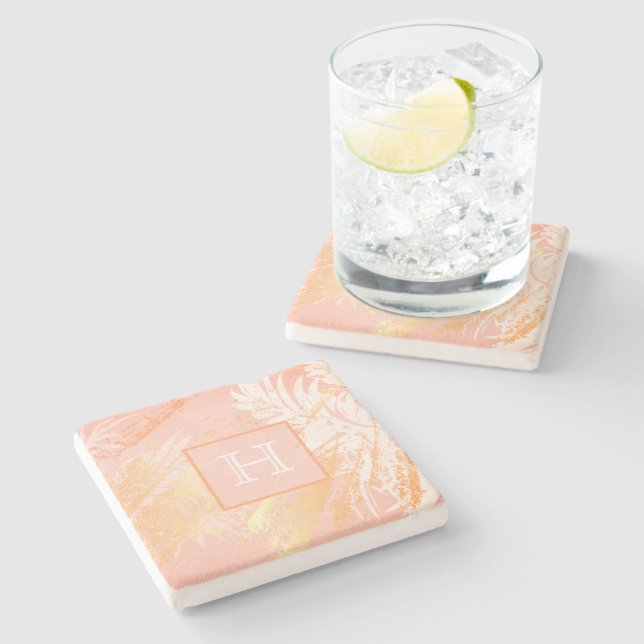 Ro guld träd handflatan löv monogram stenunderlägg (Sidan)