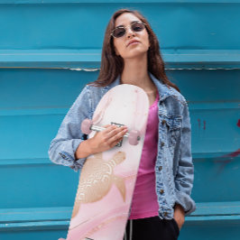 Ro Guld Turtle Rosa Marble Bläck Mini Skateboard Bräda 18,5 Cm