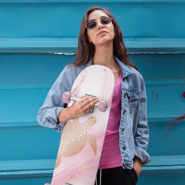 Ro Guld Turtle Rosa Marble Bläck  Mini Skateboard Bräda 18,5 Cm (Skapare uppladdad)