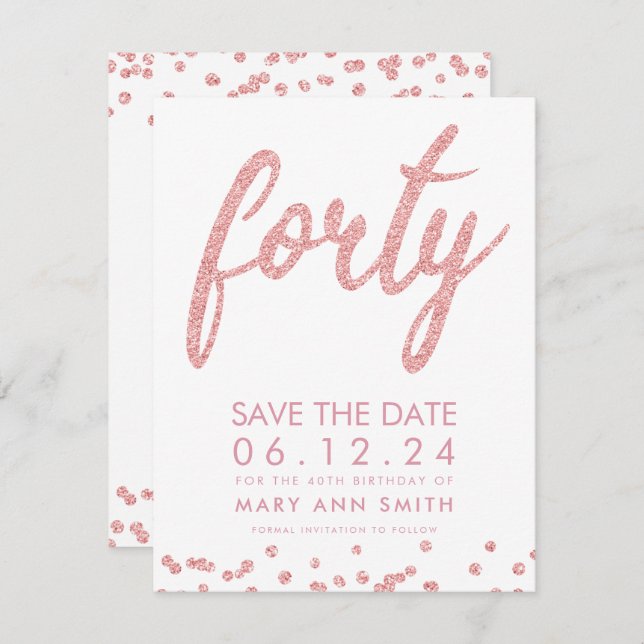 Ro Guld Typ 40: e födelsedag Spara Konfetti Inbjudningar (Fram/baksida)