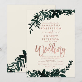 Ro guld typografi Blommigt elfenben bröllop Inbjudningar