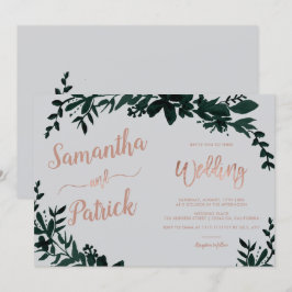 Ro guld typografi Blommigt grått bröllop landskap Inbjudningar
