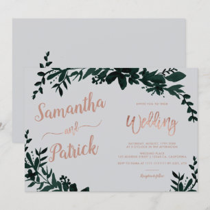 Ro guld typografi Blommigt grått bröllop landskap  Inbjudningar