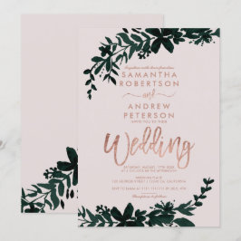 Ro guld typografi Blommigt mjuk persika bröllop Inbjudningar