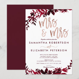 Ro guld typografi Blommigt röd lesbisk bröllop Inbjudningar