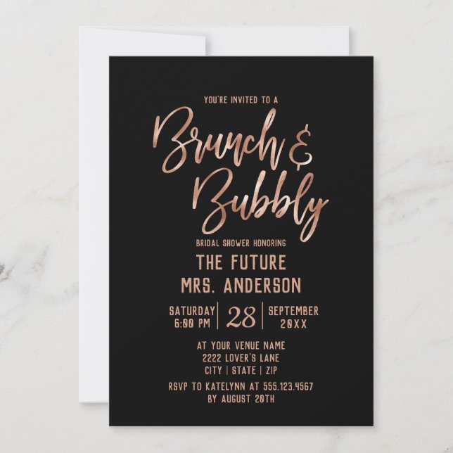 Ro Guld Typografi Brunch & Bubly Möhippa Inbjudningar (Framsida)