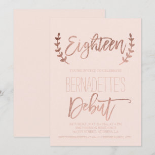 Ro guld typografi debut 18:e födelsedag inbjudningar