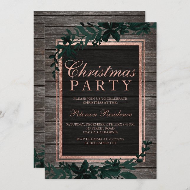 Ro-guld-typografi-grönt-löv-julljul Inbjudningar (Fram/baksida)