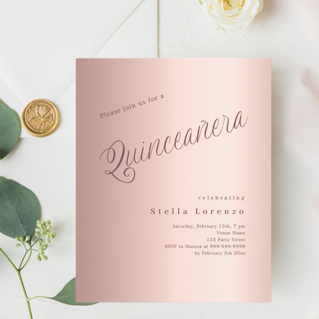 Ro guld typografi Quinceanera-inbjudan (Skapare uppladdad)