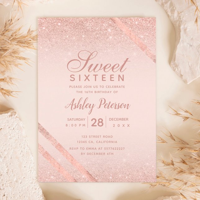 Ro guld, typografi rand glitter,  Sverige 16 Inbjudningar (Skapare uppladdad)