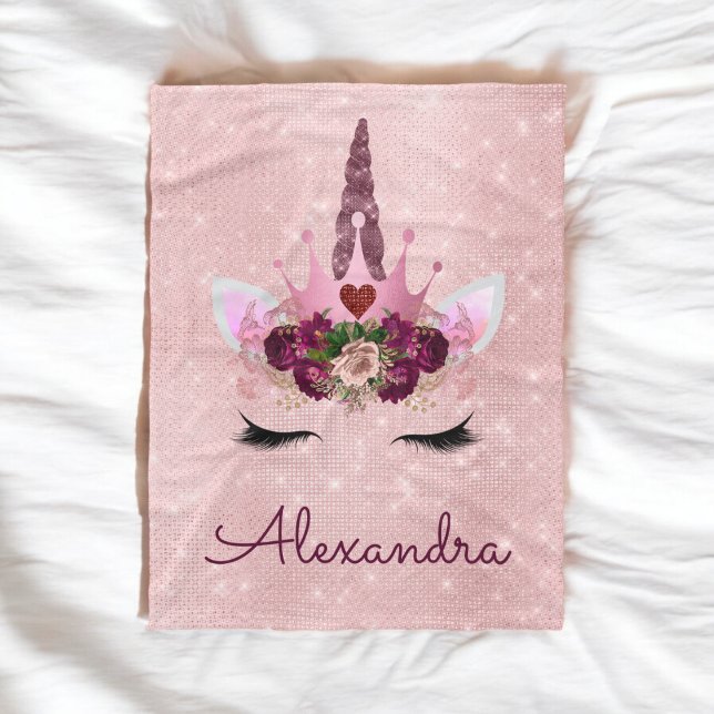Ro Guld Unicorn Gnistra Princess Monogram Namn Fleecefilt (Skapare uppladdad)