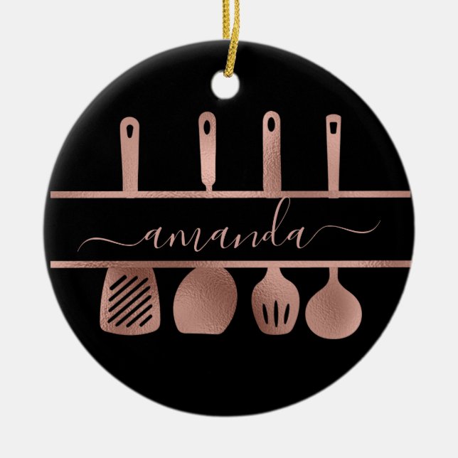 Ro Guld Utensils Personal Chef Cooking Baking Julgransprydnad Keramik (Framsidan)