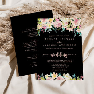 Ro Guld Vår Blommigt Front & Back Bröllop Inbjudningar