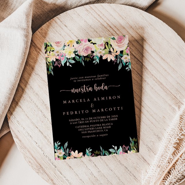 Ro Guld Vår Blommigt Nuestra Boda Bröllop Inbjudningar (Skapare uppladdad)