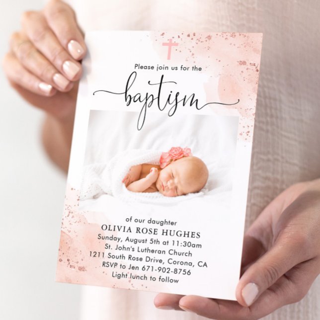 Ro Guld vattenfärgsdedikation för baptism Inbjudningar (Skapare uppladdad)
