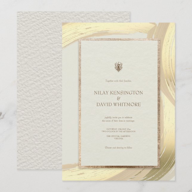 Ro Guld, vattenfärgspenseldrag Bröllop Inbjudningar (Fram/baksida)