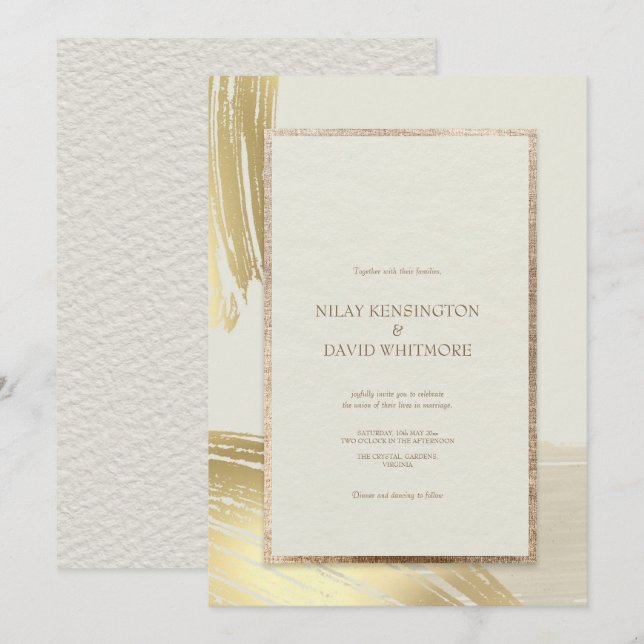 Ro Guld, vattenfärgspenseldrag Bröllop Inbjudningar (Fram/baksida)