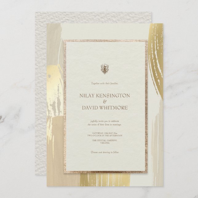 Ro Guld, vattenfärgspenseldrag Bröllop Inbjudningar (Fram/baksida)