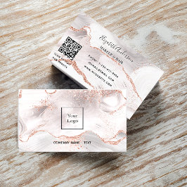 Ro guld, vit agate marble QR-logotyp Visitkort