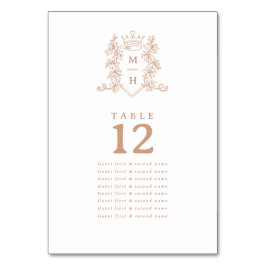 Ro guld, vita hjärte-krona gäster i namn bröllop bordsnummer